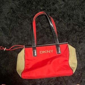 DKNY Red and Tan Shoulder Bag